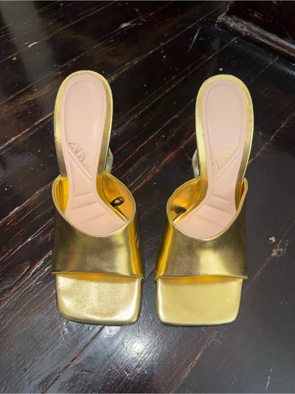 Zara Metallic Gold Slide Mules